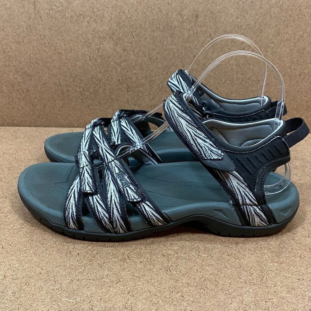 Teva Womens Tirra 7.5 Strappy Hiking Sandals Palms Black & Gray Adjustable Strap